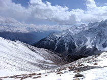 This majestic view of Himalayas from k feet Seven Sisters Outer Himalayas Dhauladhar Range Himachal Pradesh India 