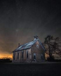 This old schoolhouse in Ontario Canada was bought by the farmer who went to school there so nobody could ever go to school there again His wifes mother and grandmother also taught there