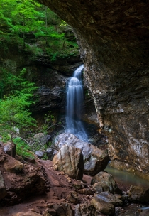 This was my first trail and its always nice to return Watching a waterfall from a cave never gets old Eden Falls Arkansas 