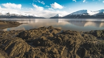 Tidewater rocks of Turnagain Arm revealed at low tide 