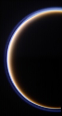 Titan crescent with striking haze layer visible 