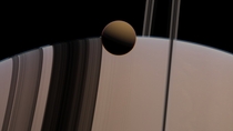 Titan on Shadows of Saturns Rings 