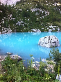 Took this picture at Lago di Sorapiss Northern Italy This is the original color of the lake no post-editing needed 