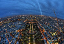 Top of Paris Eiffel Tower from a fisheye 