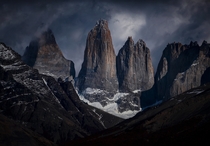 Torre Sur m Torre central m and Torre Norte m Together they give name to Torres del Paine national parc Chile 
