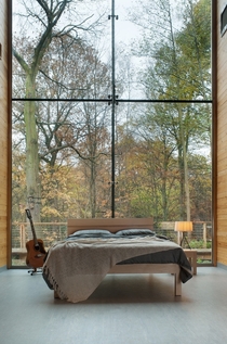Towering Forest Windows in Simple Modern Bedroom UK 