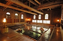 Traditional Japanese onsen hot spring bath built in  