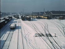 Train Yard in the snow December  by Jack Delano 