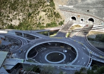 Tunel Dels Los Vilares East entrance and double decker traffic circle  Andorra La Vella Andorra 