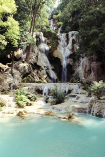 Turquoise water at Tat Kuang Si Waterfalls Laos 