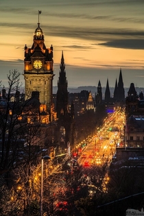 Twilight along Princes Street Edinburgh Scotland 