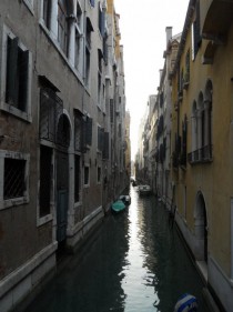 Two buildings separated by a canal in Venice Italy 