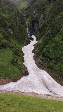 Uttarakhand India A frozen river between the greenery of The Himalayas 