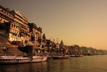 Varanasi along the Ganges in the evening
