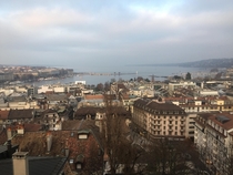 View from the North Tower of Saint Peters Cathedral in Geneva Switzerland 
