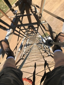 View looking down the inside of a broadcast tower