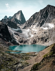 View of Cobalt Lake and spires at Bugaboo Provincial Park Canada 