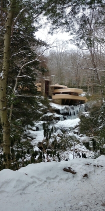 View of Frank Lloyd Wrights Fallingwater During a Winter Walk Tour 