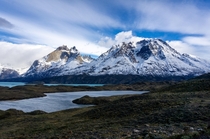 View of Los Cuernos del Paine from across Lago Nordenskjold Torres del Paine NP 