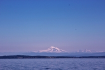 View of Mount Baker left and the Twin Sisters right from Bellingham Bay Washington 
