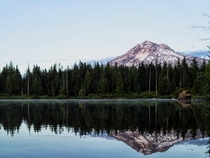 View of Mt Hood from Burnt Lake Oregon 