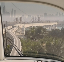 View out of the monorail in Dubai 