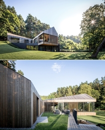 Villa clad in Kebony wood with a cantilevered volume Vilnius Lithuania by Arches Photo Norbert Tukaj 
