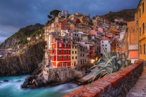 Village of Riomaggiore located in the National Park of the Cinque Terre Italy 