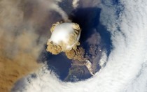 Volcano eruption as seen from space 
