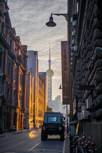 Waking up to Golden Hour in Shanghai Probably also a witty comment about how unfit for the city the Unimog is 