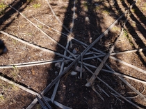 Was hiking deep back in the uinta mountains and found this teepee that had been there long enough that the poles were rotting There was even a pile of firewood right by the doorway I thought this was pretty cool