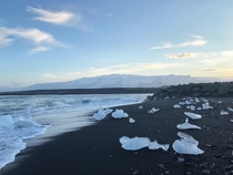 Washed up ice shards at Diamond Beach Iceland 