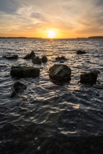 Water rock and sunset Denmark 