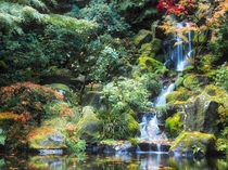 Waterfall in the Japanese Gardens of Portland 