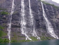 Waterfalls in Geiranger Fjord Norway 