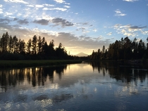 Went fishing and all I had to take pictures was my iPhone Still turned out pretty nicely View of Mt Bachelor from the Deschutes River in Oregon 