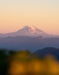 Went for a hike in Mt Rainier yesterday and was lucky enough to nearly have the trail to myself As the light was fading I was able to get this photo of Mt Adams 