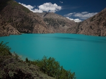 When we crossed the northwest of Nepal we rested here at Phoksundo Lake for a day This is the actual color of the lake 
