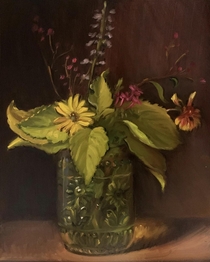 Wildflowers in Antique Glass - oil by me