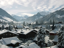 Winter in the village of Gstaad Swiss Alps 