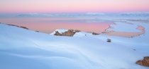 Winter sunset at The Great Salt Lake  IG JustinMPoe