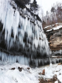 Winter Wonderland under the frozen Pericnik Waterfall Slovenia  x