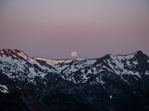 Woke up early one morning on a backpacking trip and was lucky to see the moon setting in the Buckhorn Wilderness WA  IG TallCupOfChocolateMilk