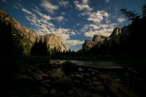 Yosemite Valley at am During a Full Moon  x