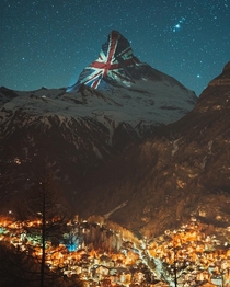 Zermatt Switzerland has been displaying national flags on the Matterhorn to show support during these trying times