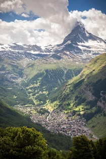 Zermatt Switzerland is utterly dwarfed by the Matterhorn 