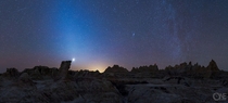 Zodiacal Light Andromeda Galaxy Venus and a meteor in Badlands SD 